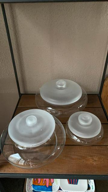<Leerdam 3x verschillende koektrommels glas-matglas> beschikbaar voor biedingen