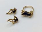 Charles Jourdan ring en oorbellen goud verguld Onyx design, Ophalen of Verzenden, Goud, Ring, Verguld