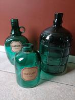 Set van 3 decoratieve turquoise glazen flessen, Ophalen, 75 cm of meer, Groen, Glas