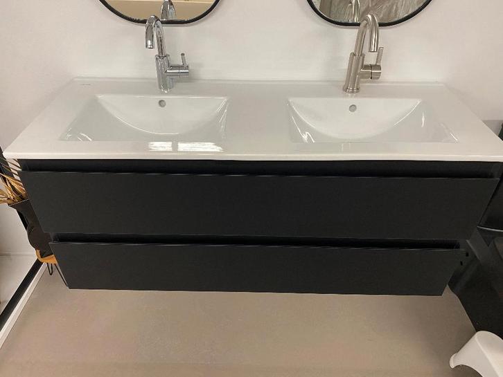 Badmeubel 120x45 2 Laden Keramiek Wastafel 2 x Spiegel Zwart, Doe-het-zelf en Verbouw, Sanitair, Nieuw, Wastafel, Steen, Ophalen