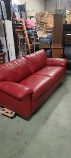 Rode leren slaapbank, Huis en Inrichting, Ophalen, Gebruikt, Rechte bank, Modern