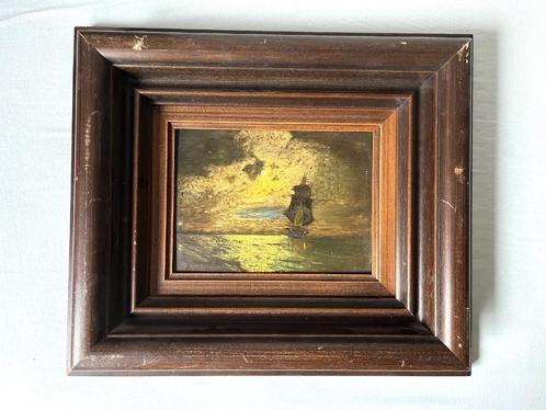 N. Bos - Driemaster voor de kust in de nacht - Olieverf op p, Antiek en Kunst, Kunst | Schilderijen | Klassiek, Ophalen of Verzenden