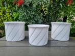 Set van 3 vintage wit keramiek bloempotten, Ophalen, Rond, Zo goed als nieuw, Aardewerk