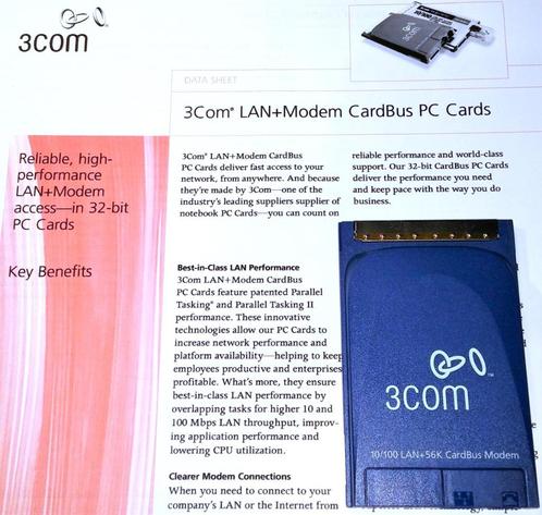 3Com 3C3FEM656 C PCMCIA netwerkkaart LAN 56K Xjack PC Card, Computers en Software, Netwerkkaarten, Nieuw, Intern, Ophalen of Verzenden