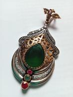 Prachtige Grote Zilveren Hanger met Smaragd en Robijn - Ba, Sieraden, Tassen en Uiterlijk, Antieke sieraden, Verzenden, Zilver