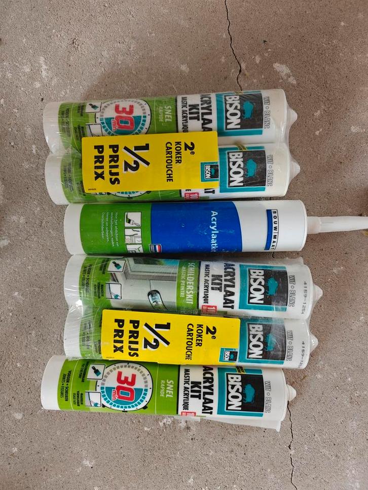 Witte Acrylaatkit - 6 stuks, Doe-het-zelf en Verbouw, Isolatie en Afdichting, Overige materialen, Minder dan 4 cm, 15 m² of meer