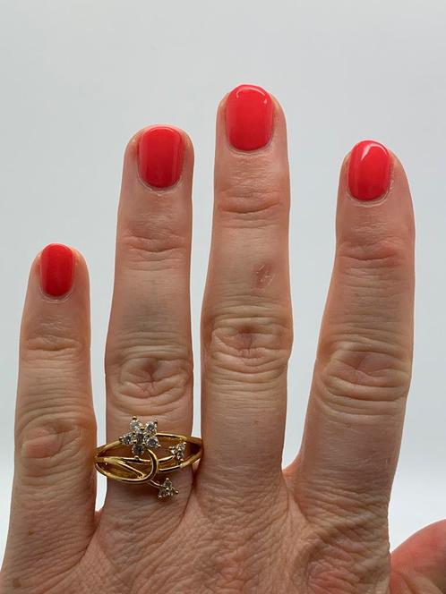 V836 Prachtige zilveren ring goudkleur botanic maat 18, Sieraden, Tassen en Uiterlijk, Ringen, Dame, 18 tot 19, Goud, Zilver, Ophalen of Verzenden