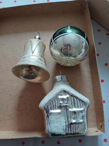 5 x oude kerstbal zilver wit bloem huisje klokje antieke  beschikbaar voor biedingen