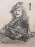 Mooie Nadruk ets REMBRANDT met Baret, in mooi lijstje, Ophalen