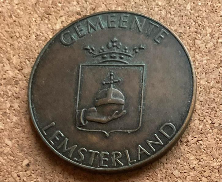 Penning  Gemeente Lemsterland Opening Gemeentehuis 1978 Frl, Postzegels en Munten, Penningen en Medailles, Brons, Nederland, Ophalen of Verzenden