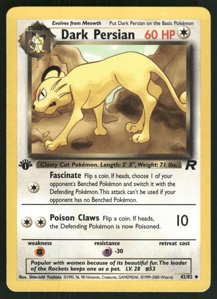 Dark Persian 42/82 - Team Rocket (1st edition) (NM), Hobby en Vrije tijd, Verzamelkaartspellen | Pokémon, Gebruikt, Verzenden