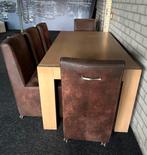 Whitewash eiken tafel met 6 stoelen, Ophalen, Zo goed als nieuw, 4 tot 6 stoelen