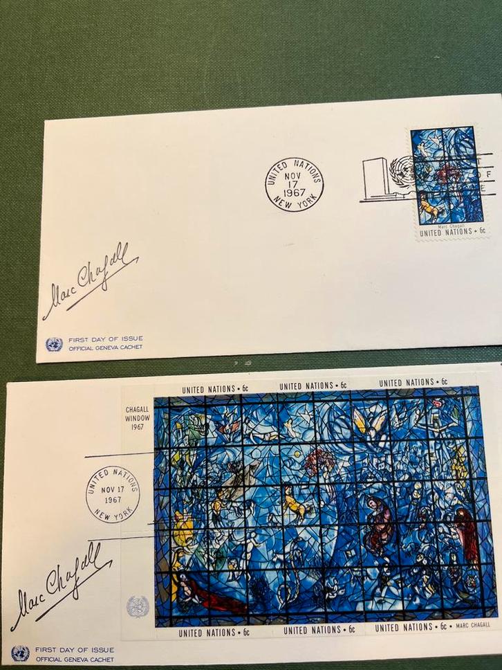 Marc Chagall VN Eerste Dag Enveloppen 1967, Postzegels en Munten, Brieven en Enveloppen | Buitenland, Envelop, Ophalen of Verzenden