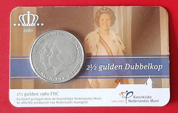 coincard Nederland 2½ gulden 1980 FDC Dubbelkop beschikbaar voor biedingen