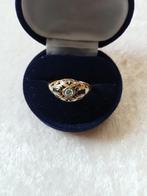 Mooie Fijne 18 Kt Gouden Ring met 2 Saffiertjes en Diamantje, Verzenden, Goud, Ring, Met edelsteen