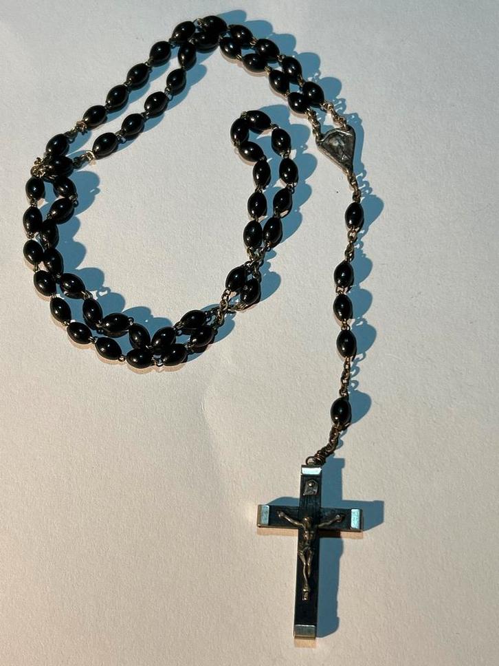 Antieke Rozenkrans met Zwarte Kralen, Antiek en Kunst, Antiek | Religie, Ophalen of Verzenden