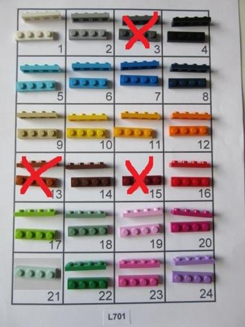 L701 LEGO BOUW PLAAT 1x4 = 3710 DIVERSE KLEUREN PLAATJES beschikbaar voor biedingen