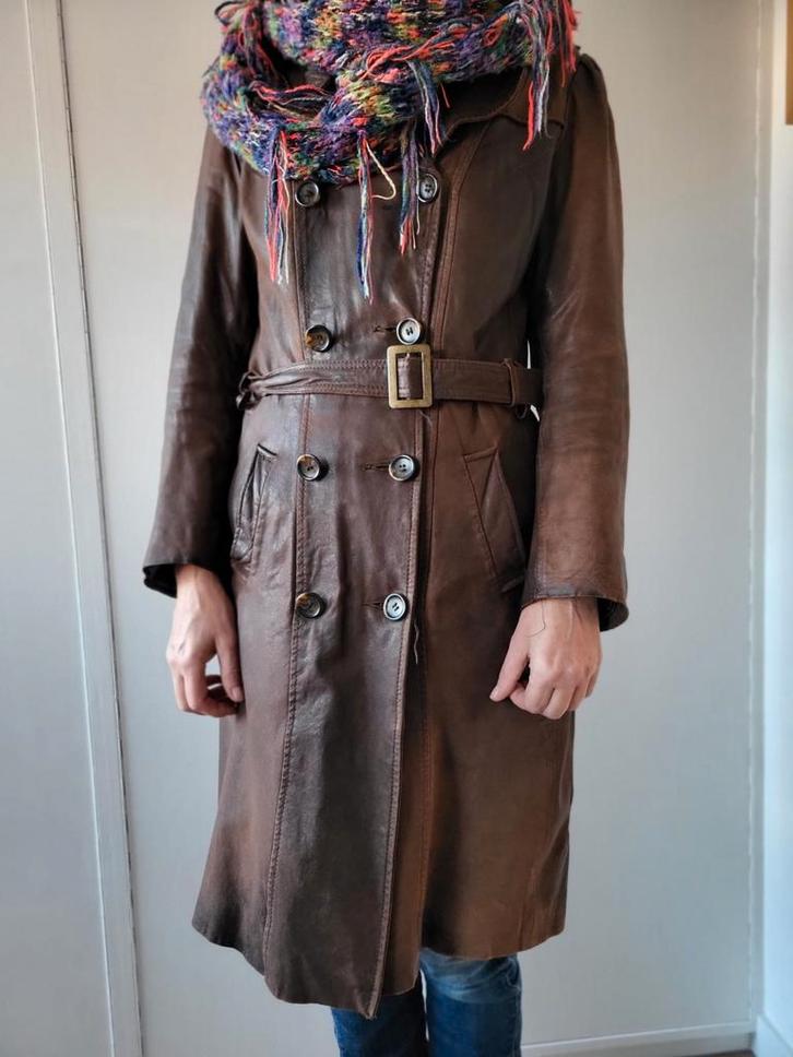 Lange leren damesjas / trenchcoat, maat 36., Kleding | Dames, Jassen | Winter, Zo goed als nieuw, Maat 36 (S), Zwart, Ophalen of Verzenden