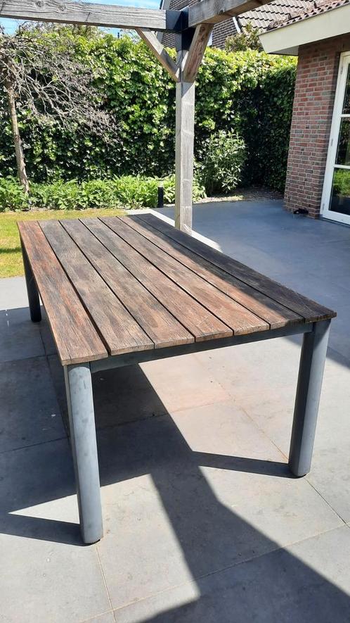 Tuintafel 100 x 220 cm houten blad Tierra outdoor, Tuin en Terras, Tuintafels, Gebruikt, Rechthoekig, Hout, Ophalen