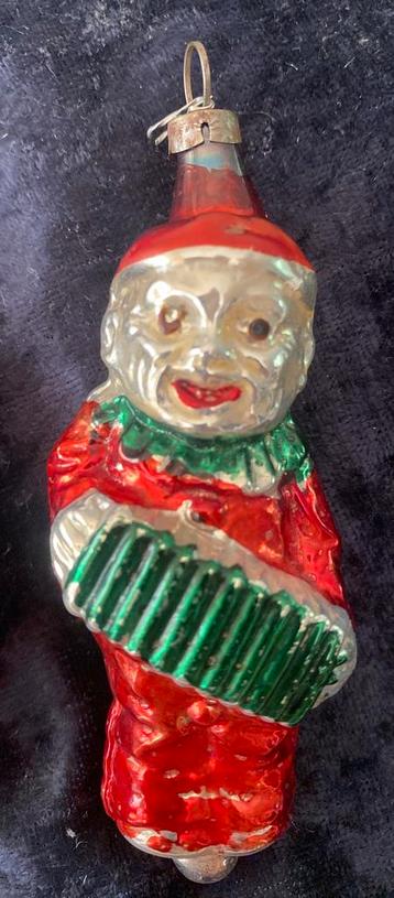 Antiek glazen kerstversiering ornament figuur clown, pierrot beschikbaar voor biedingen