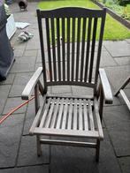 Houten tuinstoelen 3x met kussens, Ophalen, Gebruikt, Hout, Verstelbaar