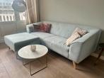 Lichtblauwe grijze bank + hocker Wehkamp, Ophalen, Gebruikt, Driepersoons, 75 tot 100 cm