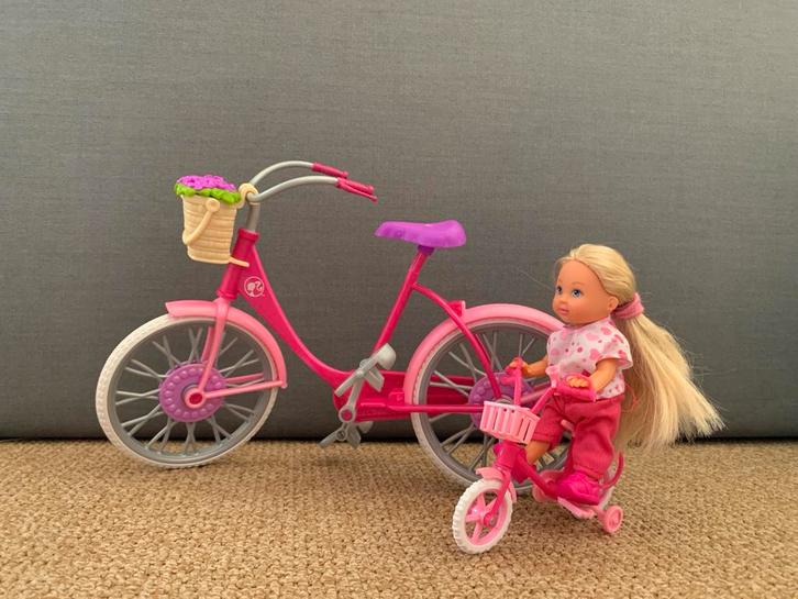 Barbie Fiets met Kindje - Leuke Set!, Kinderen en Baby's, Speelgoed | Poppen, Gebruikt, Barbie, Ophalen of Verzenden