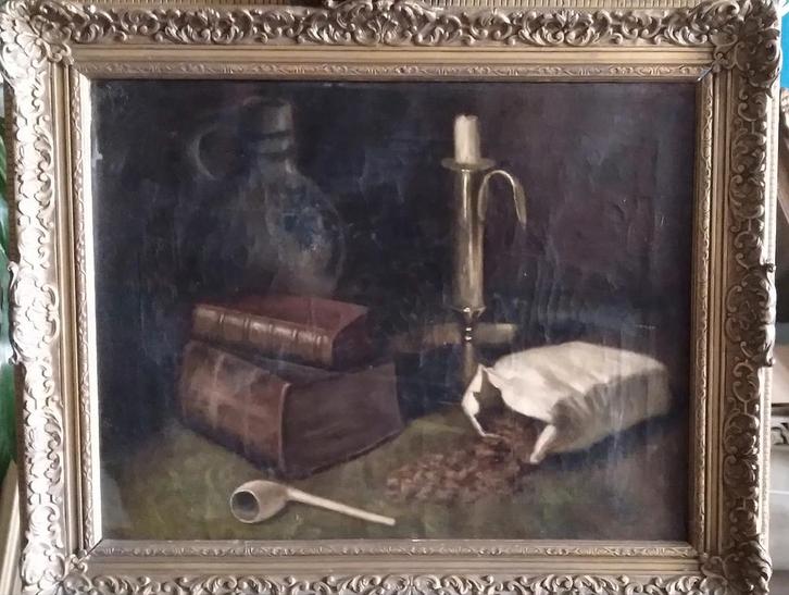 Stilleven met pijp en boeken, Antiek en Kunst, Kunst | Schilderijen | Klassiek, Ophalen of Verzenden