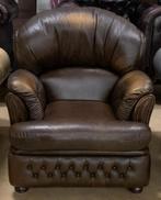 Prachtige Chesterfield Fauteuil Bruin., Gebruikt, Ophalen of Verzenden, Leer, 75 tot 100 cm