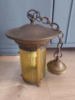 Antieke Messing Hanglamp met Geel Glas, Antiek en Kunst, Ophalen