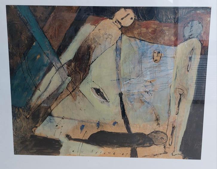 Abstract Schilderij met Figuren, Antiek en Kunst, Kunst | Schilderijen | Abstract, Ophalen