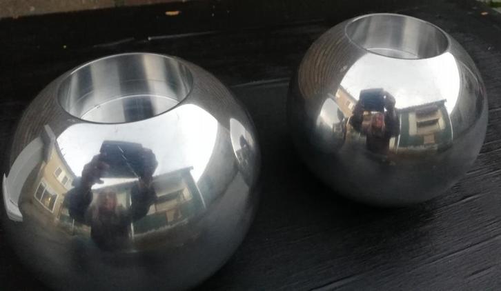 IKEA NASSJO. Kandelaar. Aluminium. 2 st. 1990., Huis en Inrichting, Woonaccessoires | Kandelaars en Kaarsen, Zo goed als nieuw