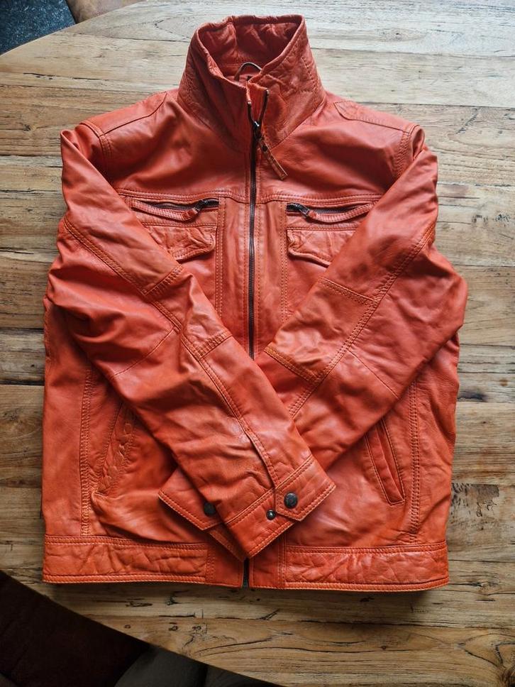 DNR Oranje leren jack heren maat 52, Kleding | Heren, Overige Herenkleding, Gedragen, Ophalen of Verzenden