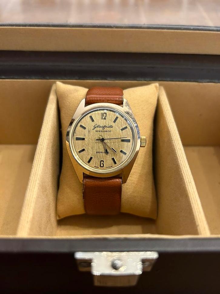 Glashütte GUB Spezimatic 14krt bladgoud, Sieraden, Tassen en Uiterlijk, Horloges | Heren, Zo goed als nieuw, Overige merken, Leer