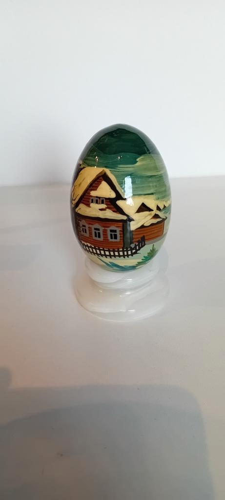 Handbeschilderd Houten Ei - Winterlandschap, Antiek en Kunst, Antiek | Woonaccessoires, Ophalen of Verzenden