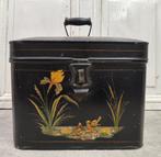 Oud voorraad blik met vogel decor, Ophalen of Verzenden