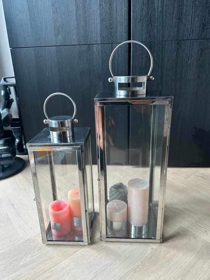 RVS Lantaarn Set - Sfeervol & Stijlvol, Huis en Inrichting, Woonaccessoires | Kandelaars en Kaarsen, Nieuw, Kandelaar, 25 tot 50 cm