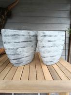 Set van 2 grijswit gewassen plantenpotten, Ophalen, Tuin, Minder dan 60 cm, Rond