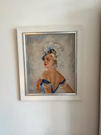 Franse Pin-Up girl jaren 50, olieverf op doek ingelijst, Antiek en Kunst, Ophalen
