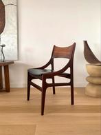 4 Vintage mid century teak stoelen wood chairs faux leather, Huis en Inrichting, Stoelen, Vier, Gebruikt, Ophalen of Verzenden