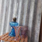 prachtige antieke Franse olielamp van blauw persglas, Antiek en Kunst, Ophalen of Verzenden