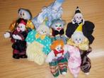8 stuks Clowntjes poppen met porseleinen hoofdjes L= ca.20cm, Verzamelen, Poppen, Ophalen of Verzenden, Zo goed als nieuw, Pop