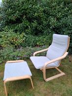 Ikea Poang Stoel + Voetenbank - Lichtgrijs, Huis en Inrichting, Fauteuils, Ophalen, Hout, Gebruikt, 50 tot 75 cm
