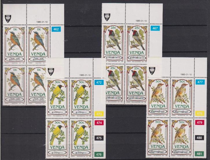 Venda (Z-Afrika) 1985 Tropische vogels in blokken van 4 TAB, Postzegels en Munten, Postzegels | Thematische zegels, Postfris, Dier of Natuur