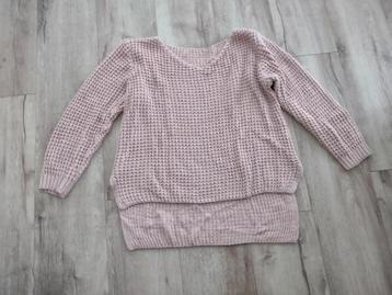 Prachtige roze baggy trui met subtiele glitter, S/M. Gehaakt beschikbaar voor biedingen