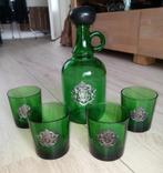 Vintage groene glazen Whisky karaf met 4 glazen (adv.49), Ophalen of Verzenden