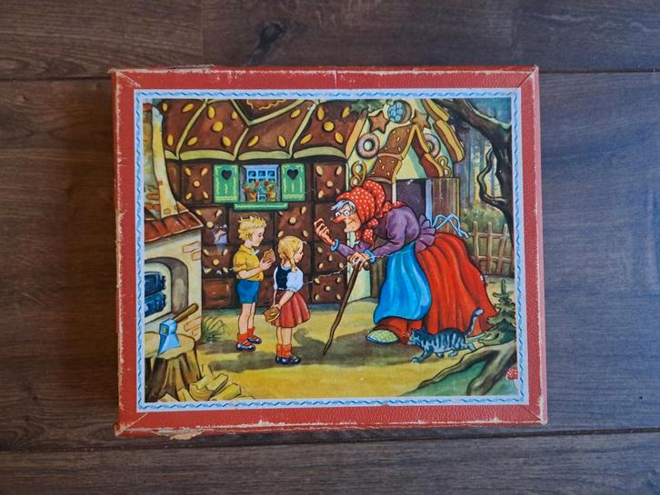 Vintage houten blokpuzzel 6 sprookjes '50/'60, Antiek en Kunst, Antiek | Speelgoed, Ophalen of Verzenden