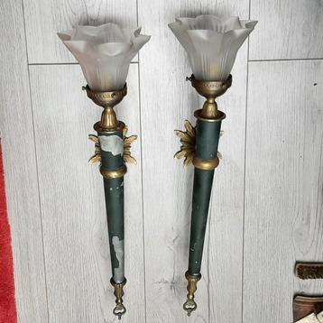 set van 2 antieke toorts wandlampen electrisch beschikbaar voor biedingen