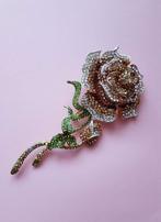 Goudkleurige bruine broche roos met Swarovoski elementen, Overige materialen, Verzenden, Nieuw, Goud