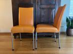 8 lederen Enzo Luca stoelen - kleur saffraan, Ophalen, Gebruikt, Overige kleuren, Metaal